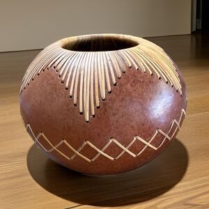 Unique 8" Ceramic Woven Straw Detail Round Pot Brown Cream